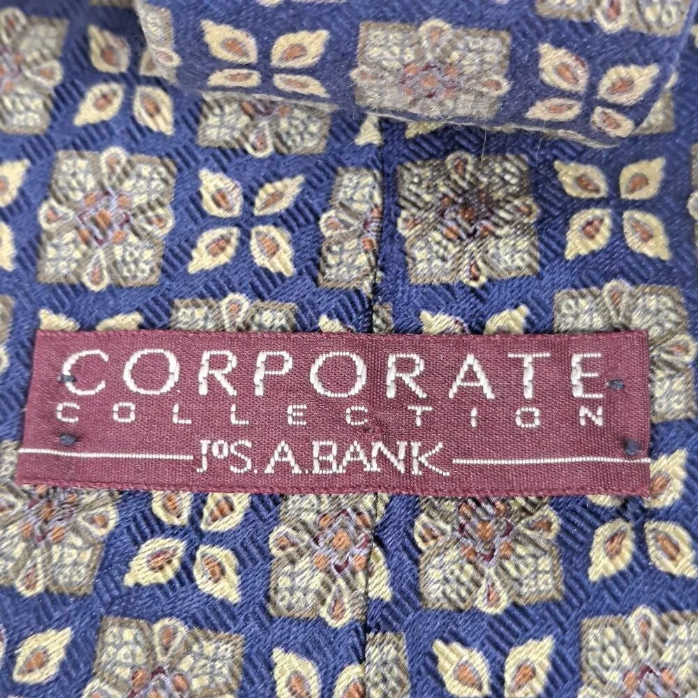 Jos A Bank Corporate Collection 100% Silk Men's Tie Navy Blue/Gold/Red EUC